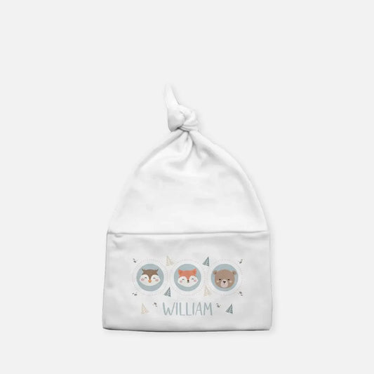 Personalized Woodland Animals Baby Knotted Beanie Amazing Faith Designs