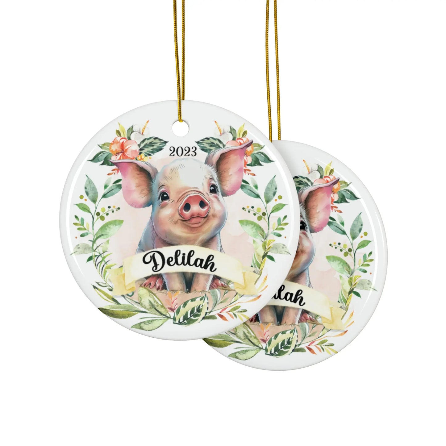 Pig Girls Ornament, Personalized Farm Animal Ornament Printify