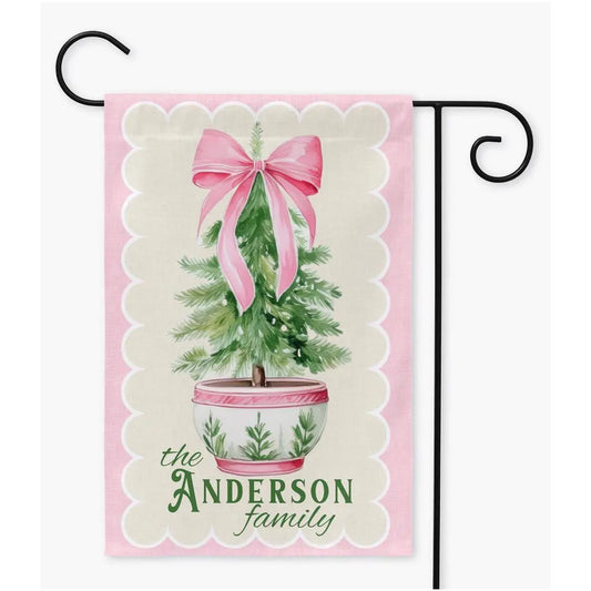 Pink Chinoiserie Christmas Tree Garden Flag Amazing Faith Designs