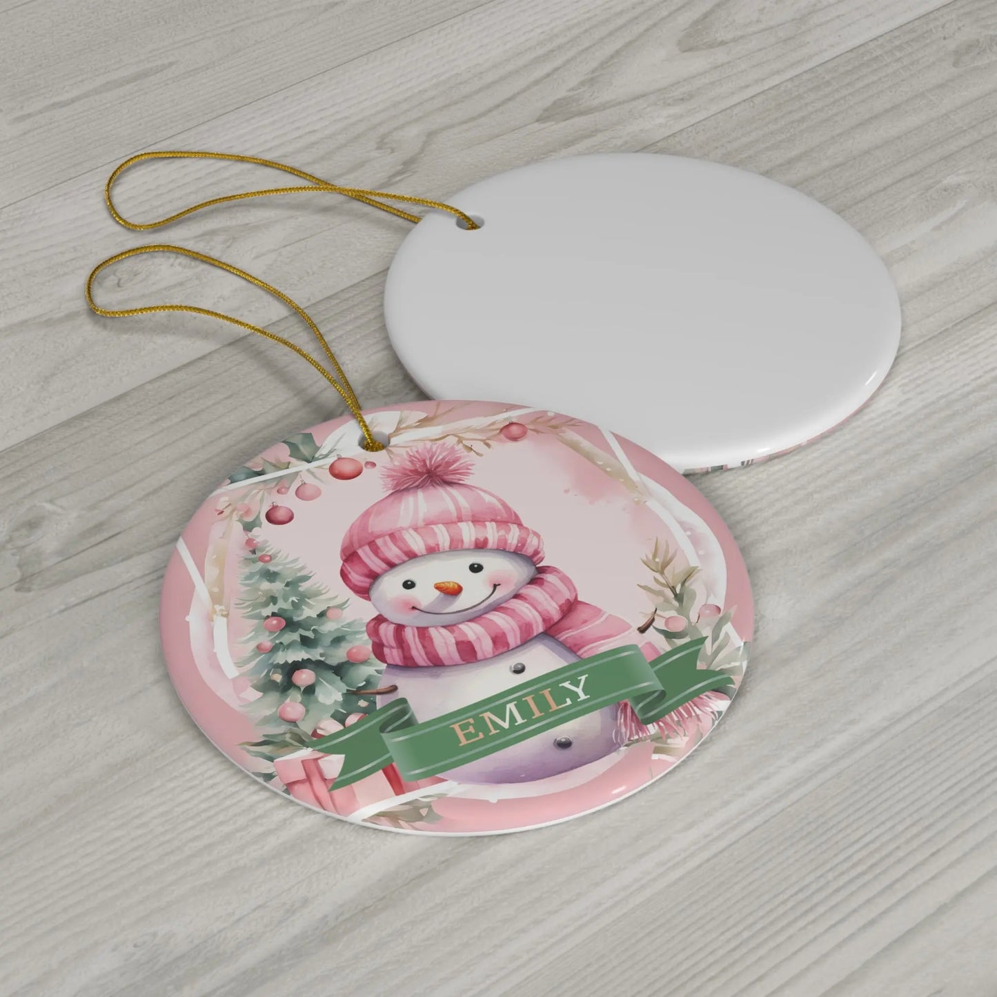 Pink Snowman Personalized Christmas Ornament Printify