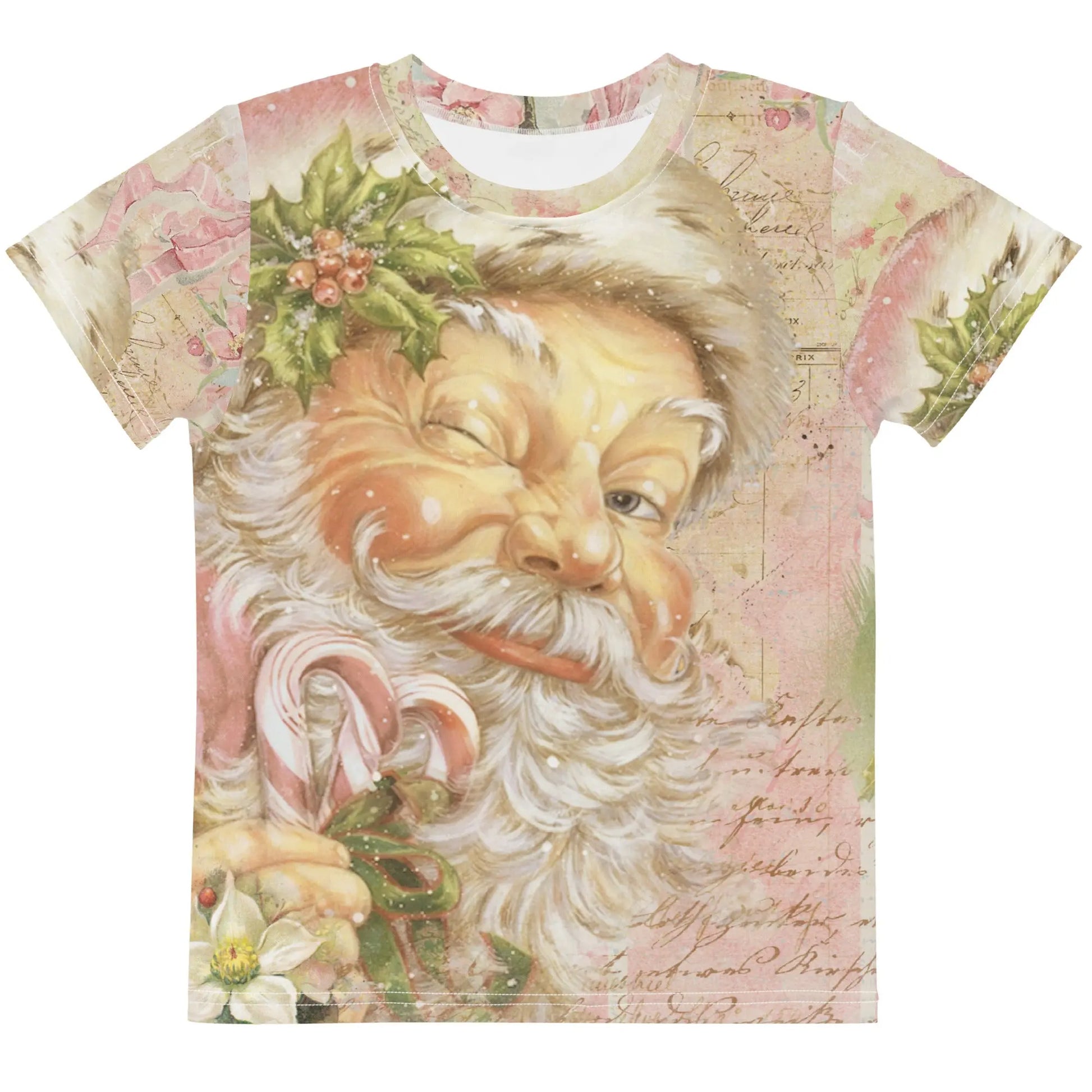 Pink Vintage Santa Claus Kids crew neck t-shirt Amazing Faith Designs