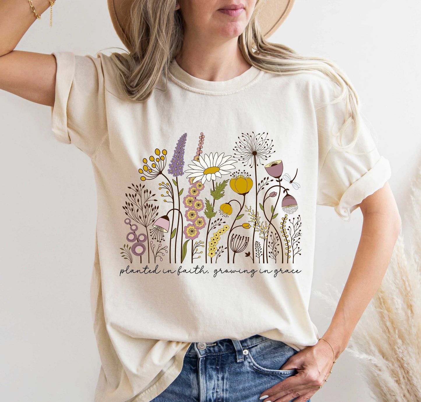Planted in Faith Wildflowers Unisex T-Shirt | Comfort Colors Shirt Awkward Styles
