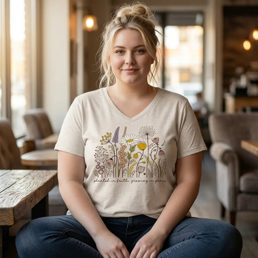 Planted in Faith, Growing in Grace Wildflower Tee — Christian Mother's Day Gift Printify