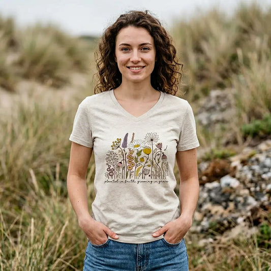 Planted in Faith, Growing in Grace Wildflower Tee — Christian Mother's Day Gift Printify