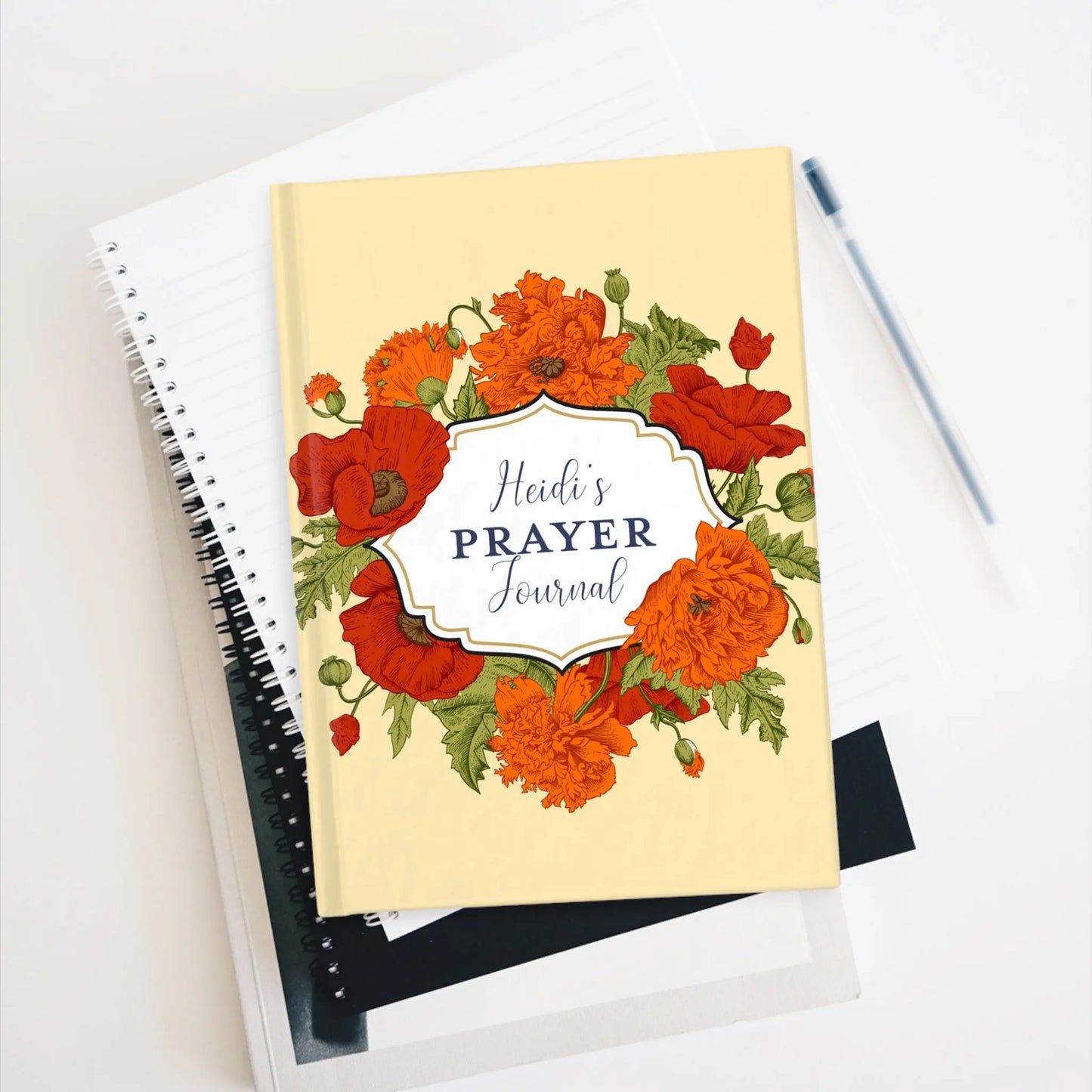 Prayer Journal Personalized Red Poppy - Ruled Line - Amazing Faith Designs