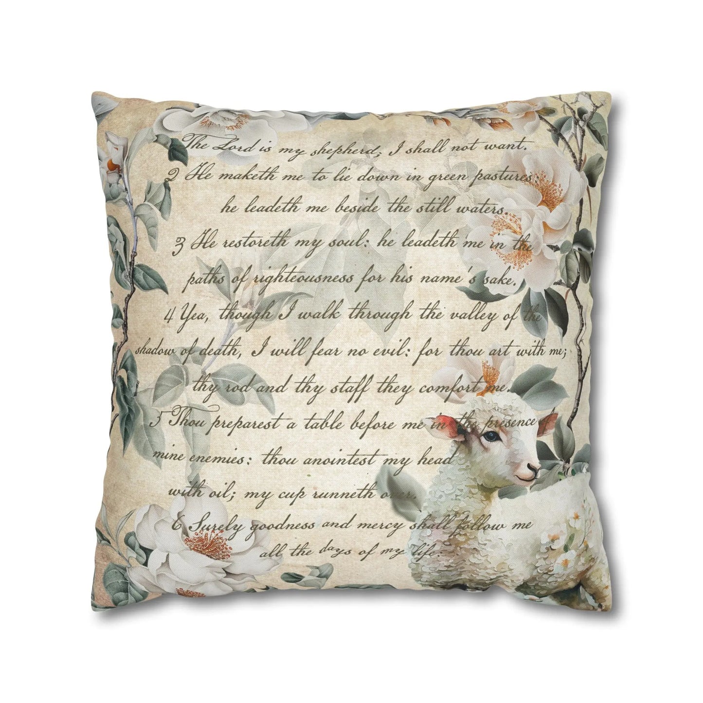 Psalm 23 Christian Spun Polyester Square Pillowcase Printify