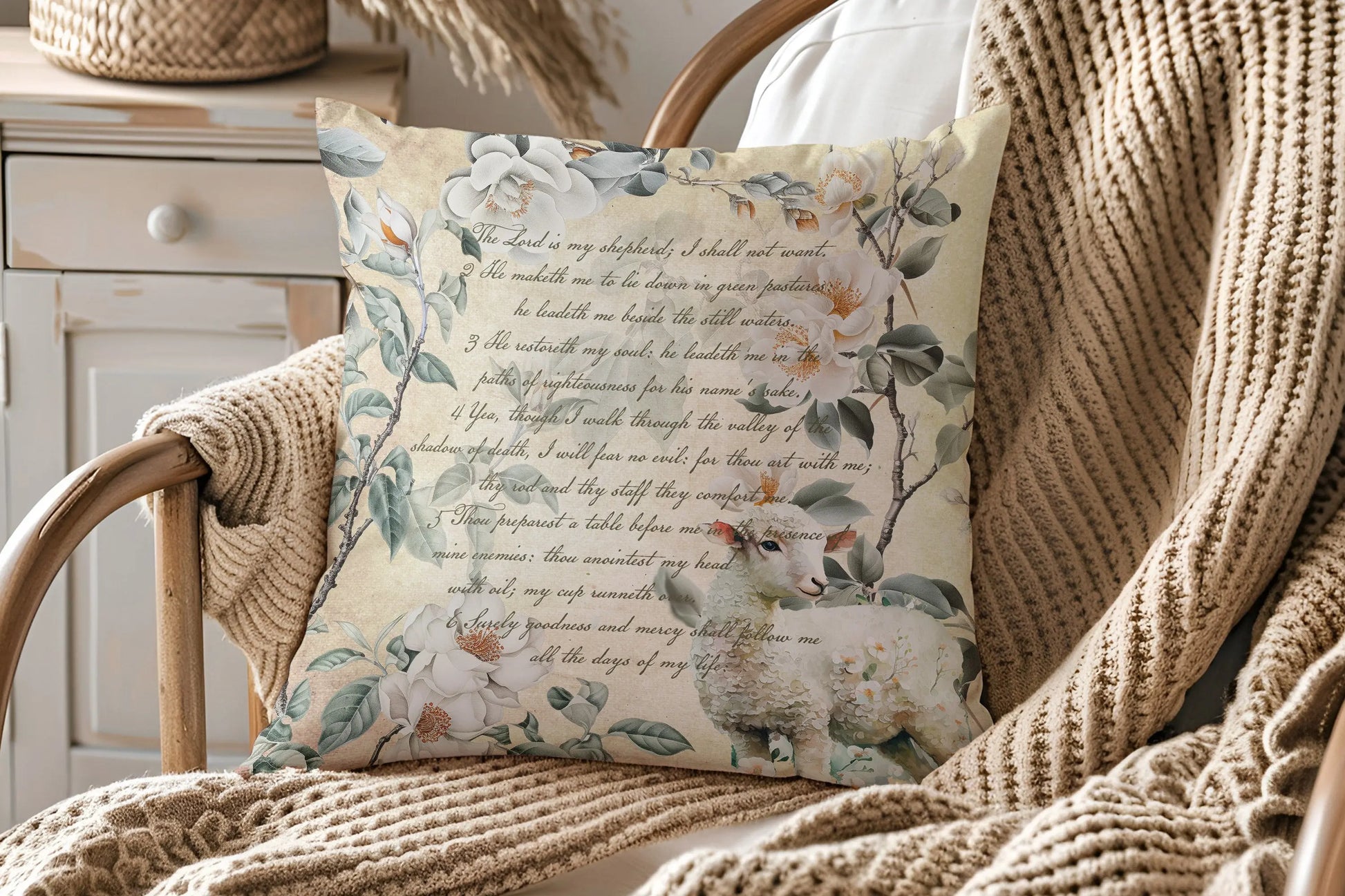 Psalm 23 Christian Spun Polyester Square Pillowcase Printify