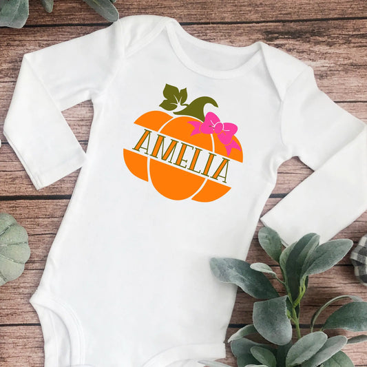 Pumpkin Name Infant Long Sleeve Onesie - Amazing Faith Designs