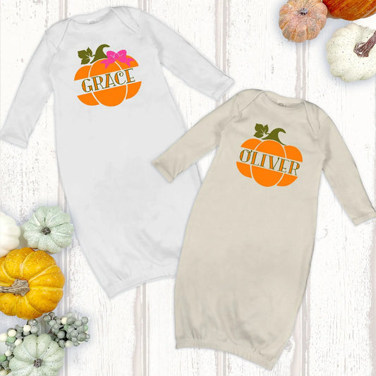 Pumpkin Personalized Infant Baby Rib Layette Gown - boys - Amazing Faith Designs