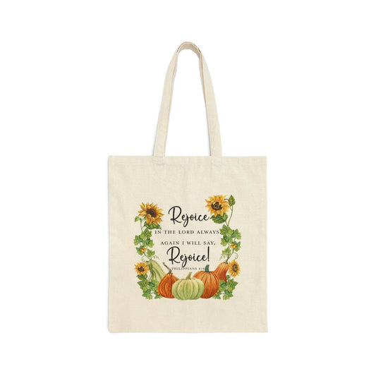 Rejoice in the Lord Always Scripture Canvas Tote Bag, Fall Tote Bag Printify