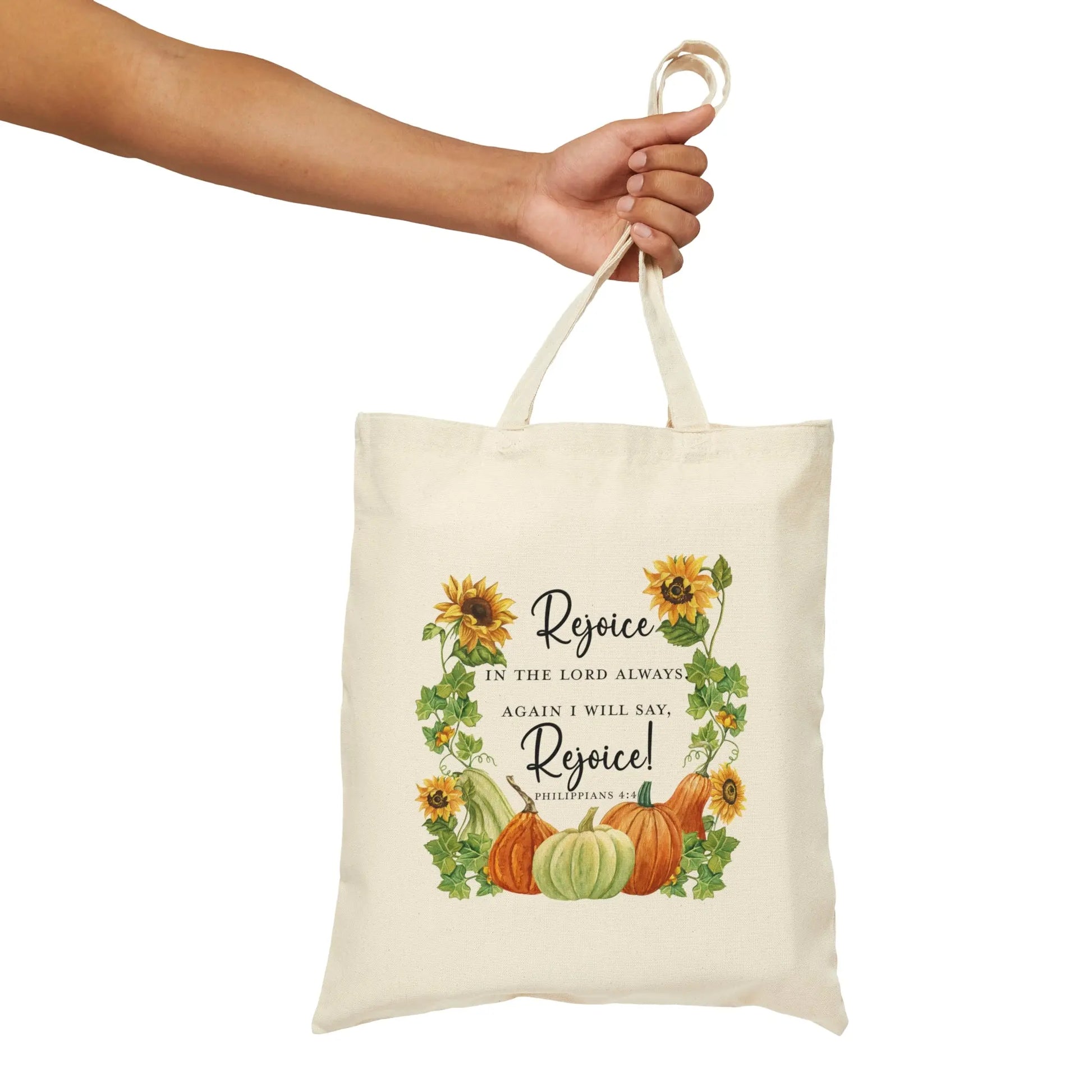 Rejoice in the Lord Always Scripture Canvas Tote Bag, Fall Tote Bag Printify