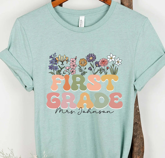 Retro Flowers Teacher Unisex t-shirt Amazing Faith Designs