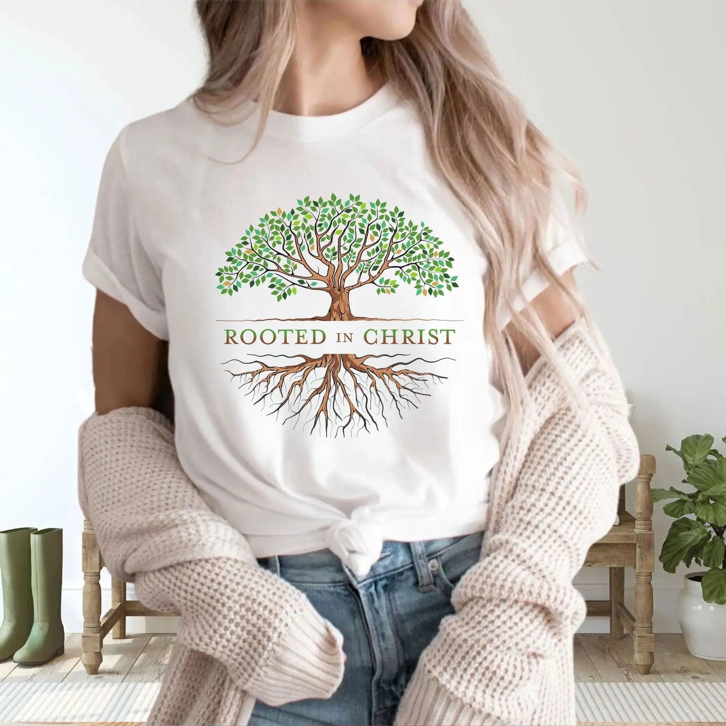 Rooted in Christ Unisex Christian Shirt Printify