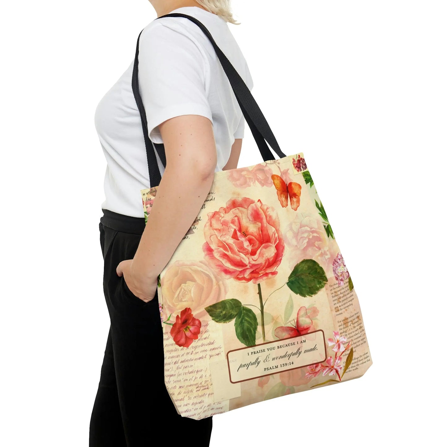 Roses Scripture Christian Tote Bag (Three Sizes) Printify