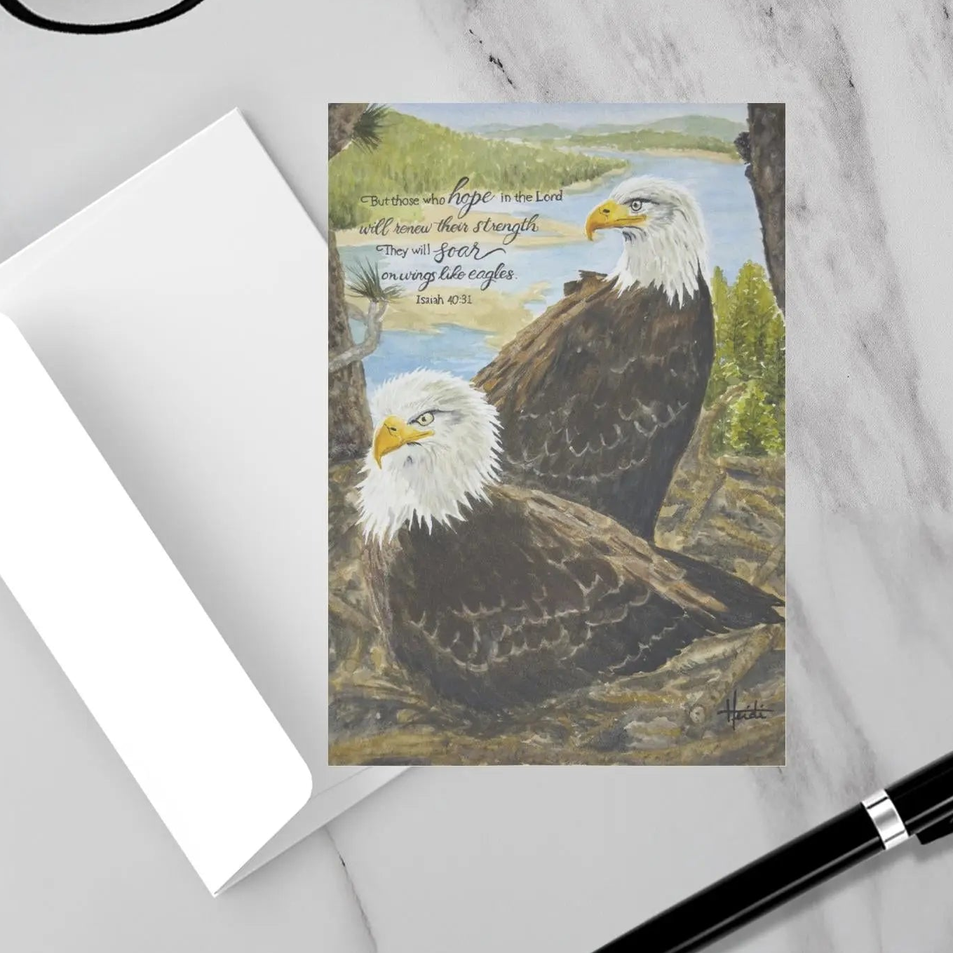 Soar Like Eagles Christian Greeting Card | Isaiah 40:31 | Original Watercolor by Heidi Sack Amazing Faith Designs