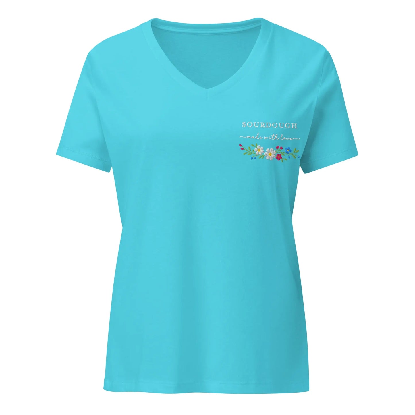 Sourdough Made with Love Embroidered V-Neck Tee Amazing Faith Designs