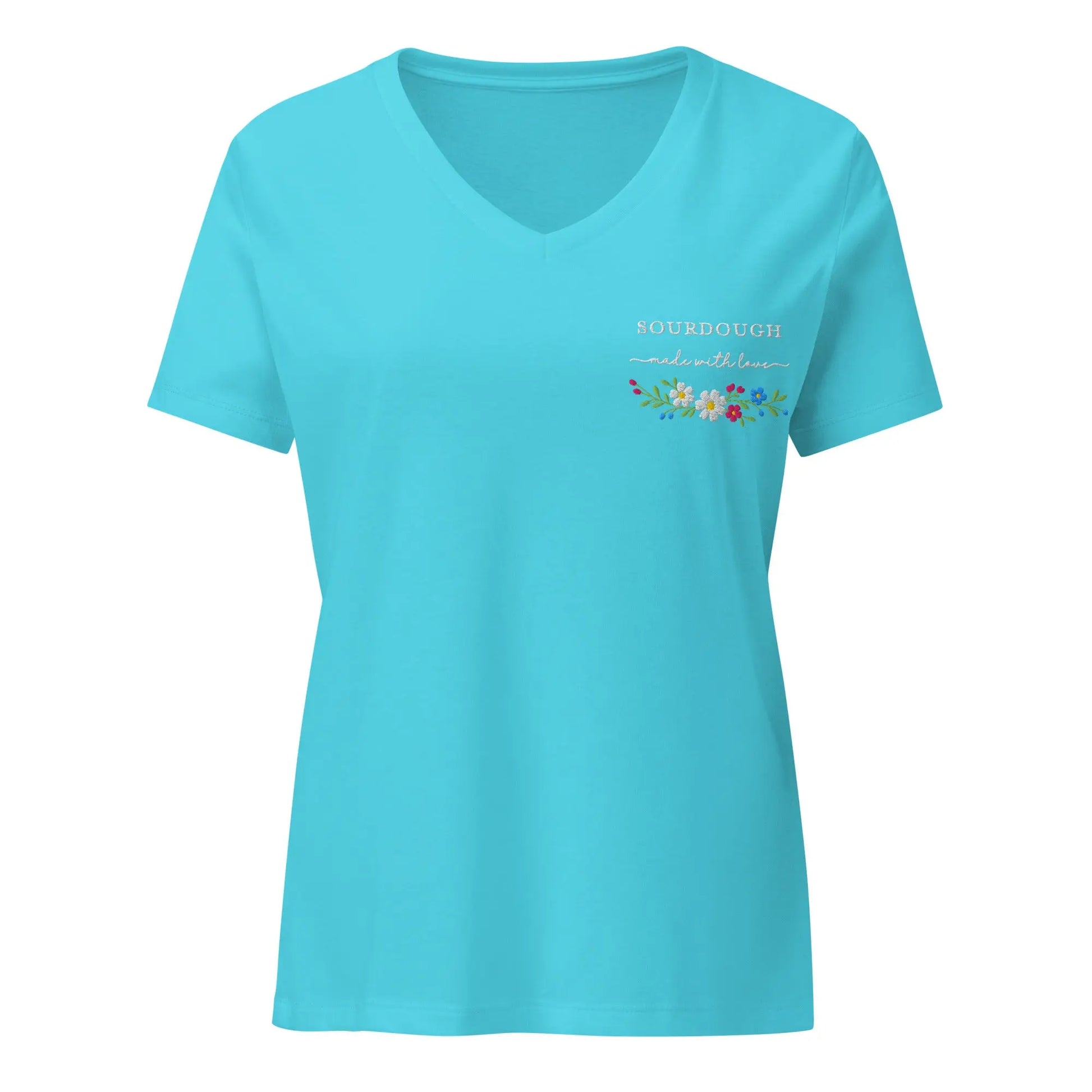 Sourdough Made with Love Embroidered V-Neck Tee Amazing Faith Designs