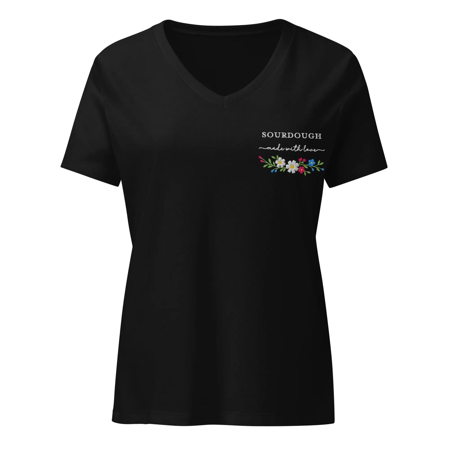Sourdough Made with Love Embroidered V-Neck Tee Amazing Faith Designs
