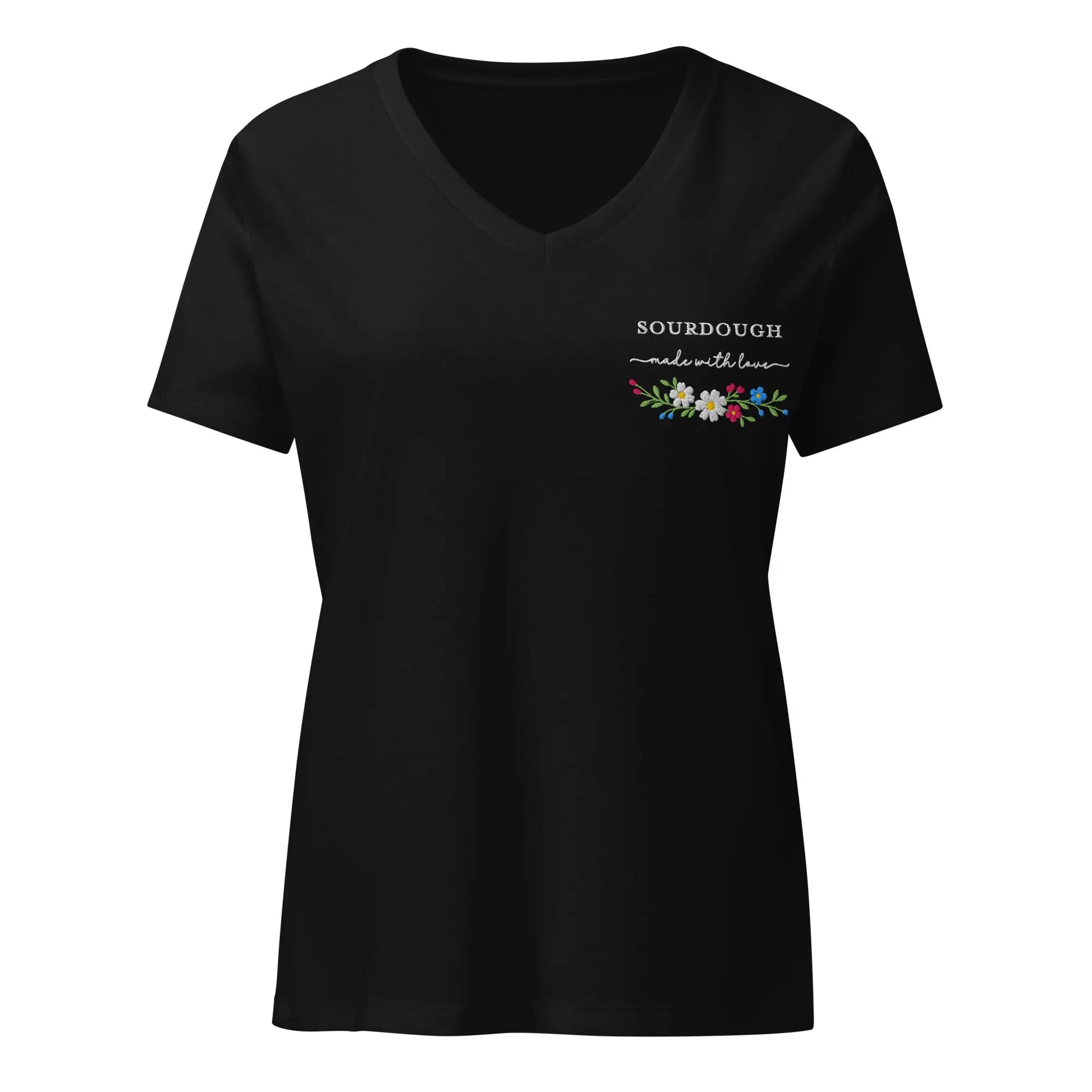 Sourdough Made with Love Embroidered V-Neck Tee Amazing Faith Designs