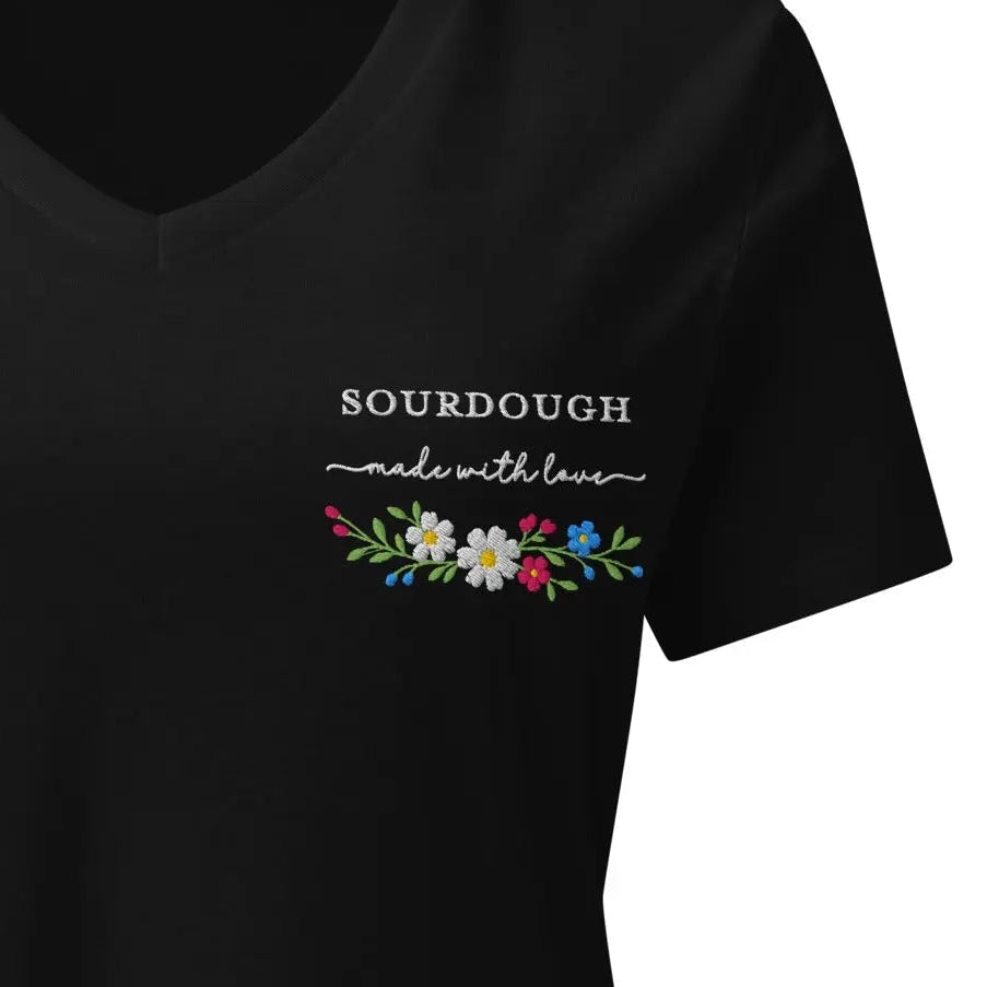 Sourdough Made with Love Embroidered V-Neck Tee - Amazing Faith Designs