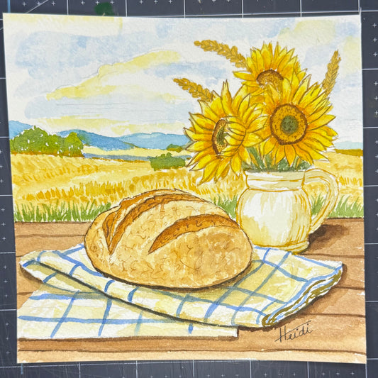 Sunflowers Sourdough Watercolor Painting on Paper - Amazing Faith Designs