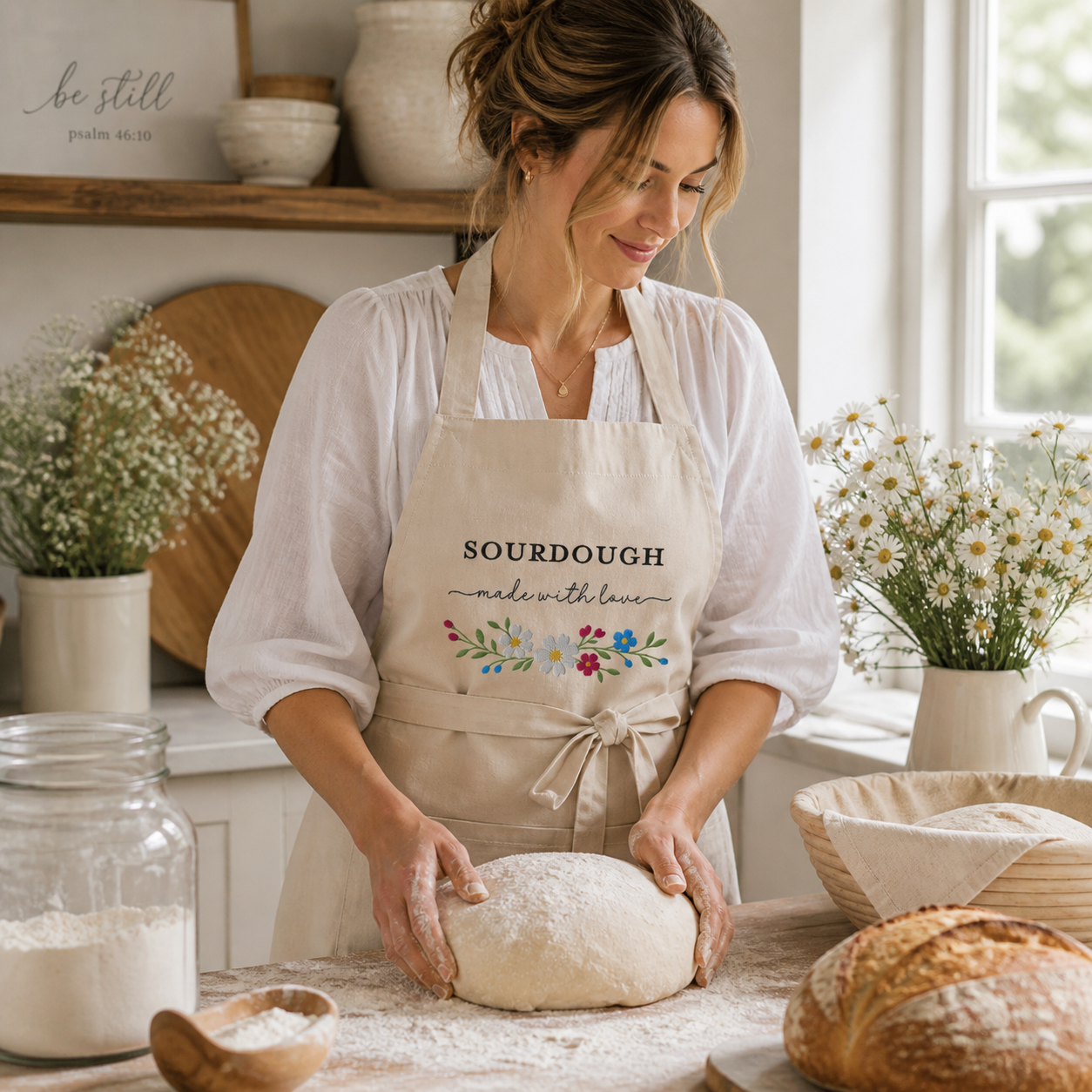 Sourdough Made With Love Embroidered Organic Cotton Apron - Amazing Faith Designs