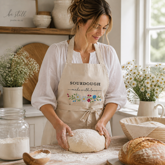 Sourdough Made With Love Embroidered Organic Cotton Apron - Amazing Faith Designs