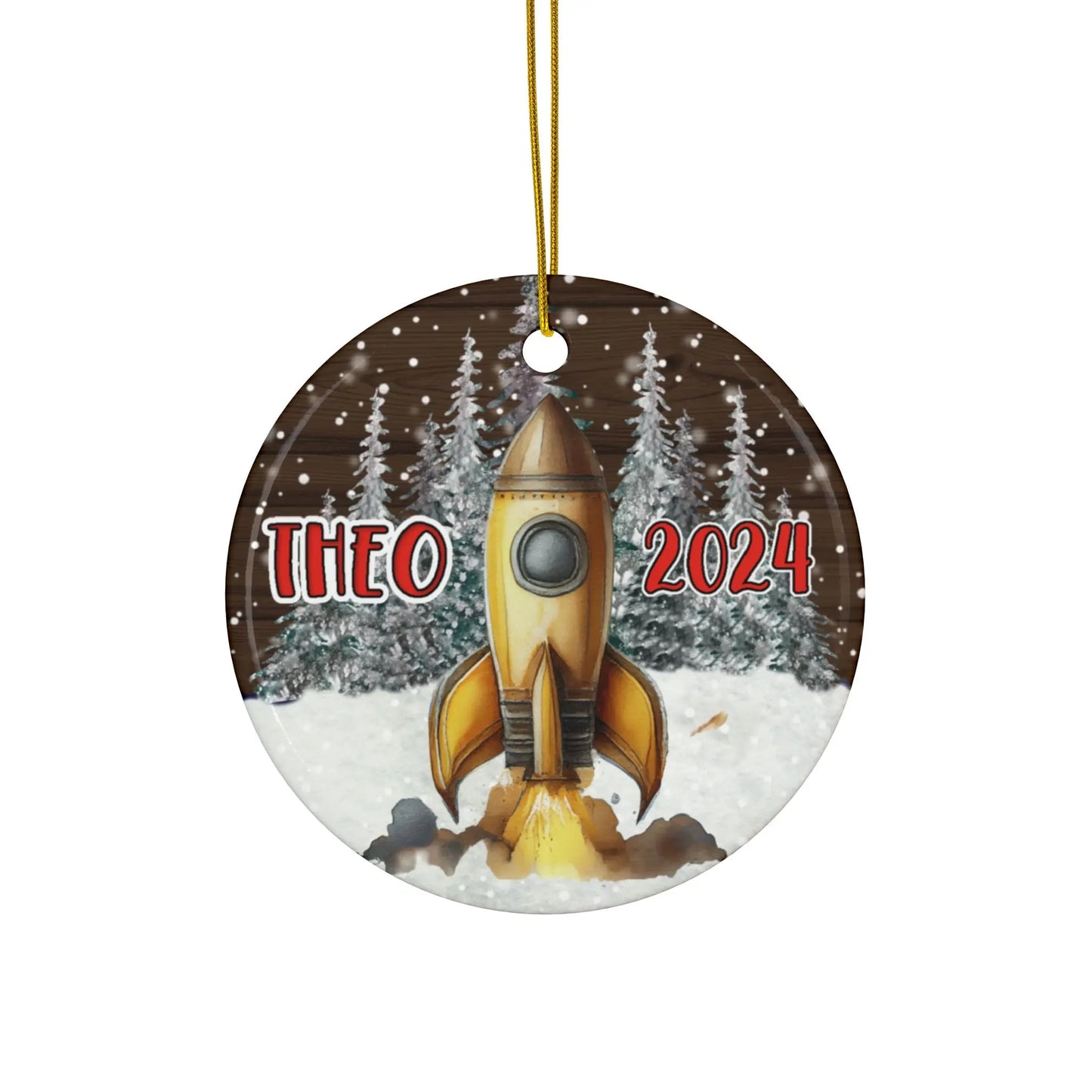 Spaceship Personalized Ceramic Ornament Printify