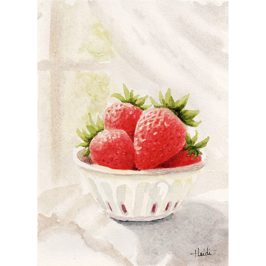 Strawberry | Original Watercolor, Print & Greeting Card