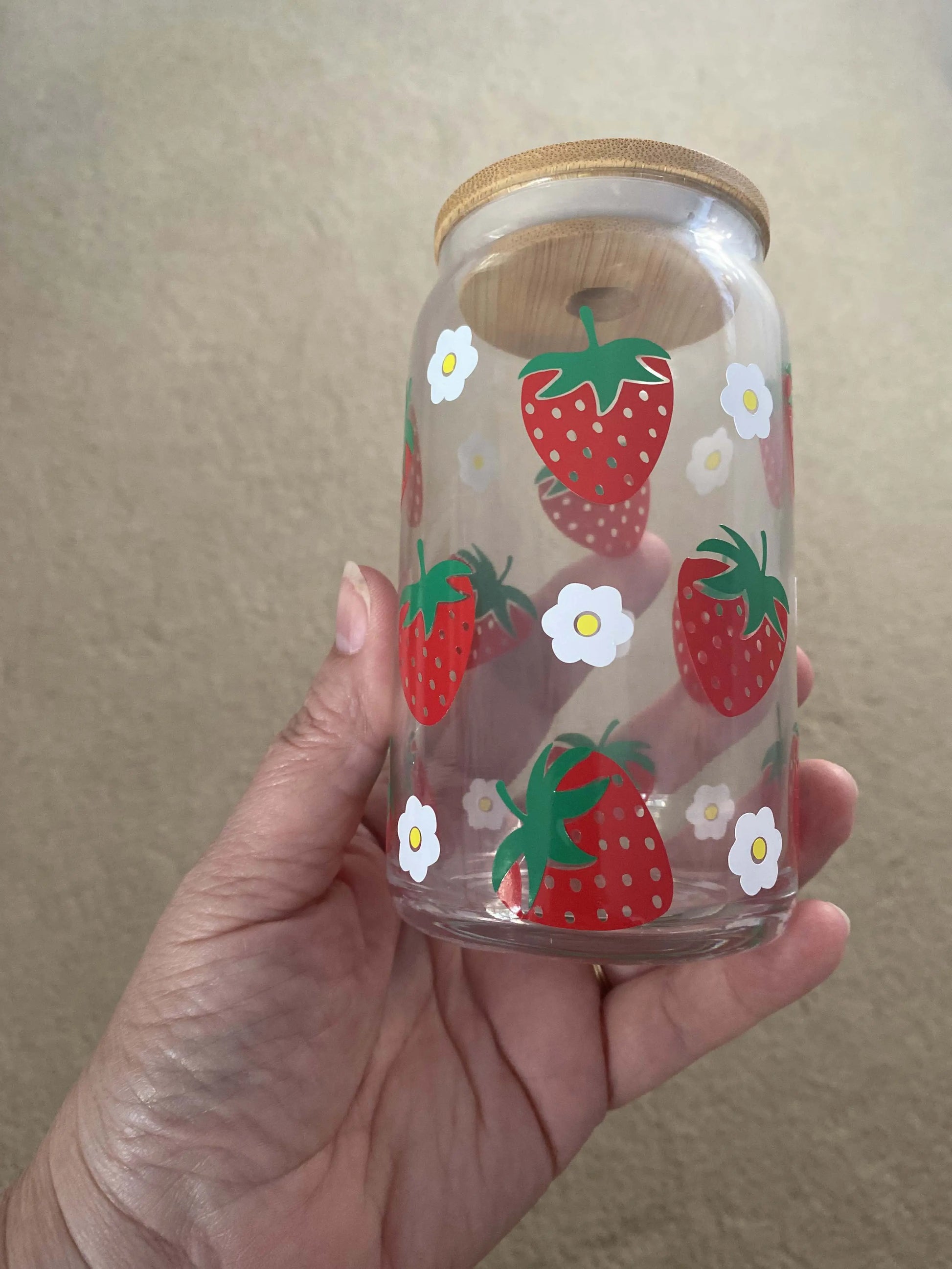 Strawberry Iced Coffee Cup with Lid & Straw, 16oz Tumbler Amazing Faith Designs