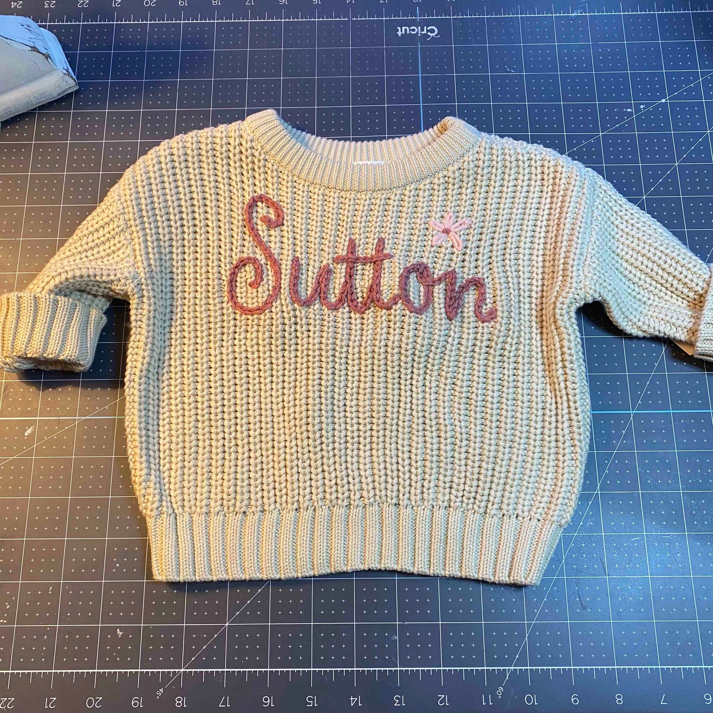 Hand Embroidered Name Sweater- Single Color Yarn - Amazing Faith Designs