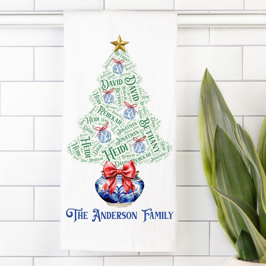 Chinoiserie Christmas Tree Tea Towel - Amazing Faith Designs