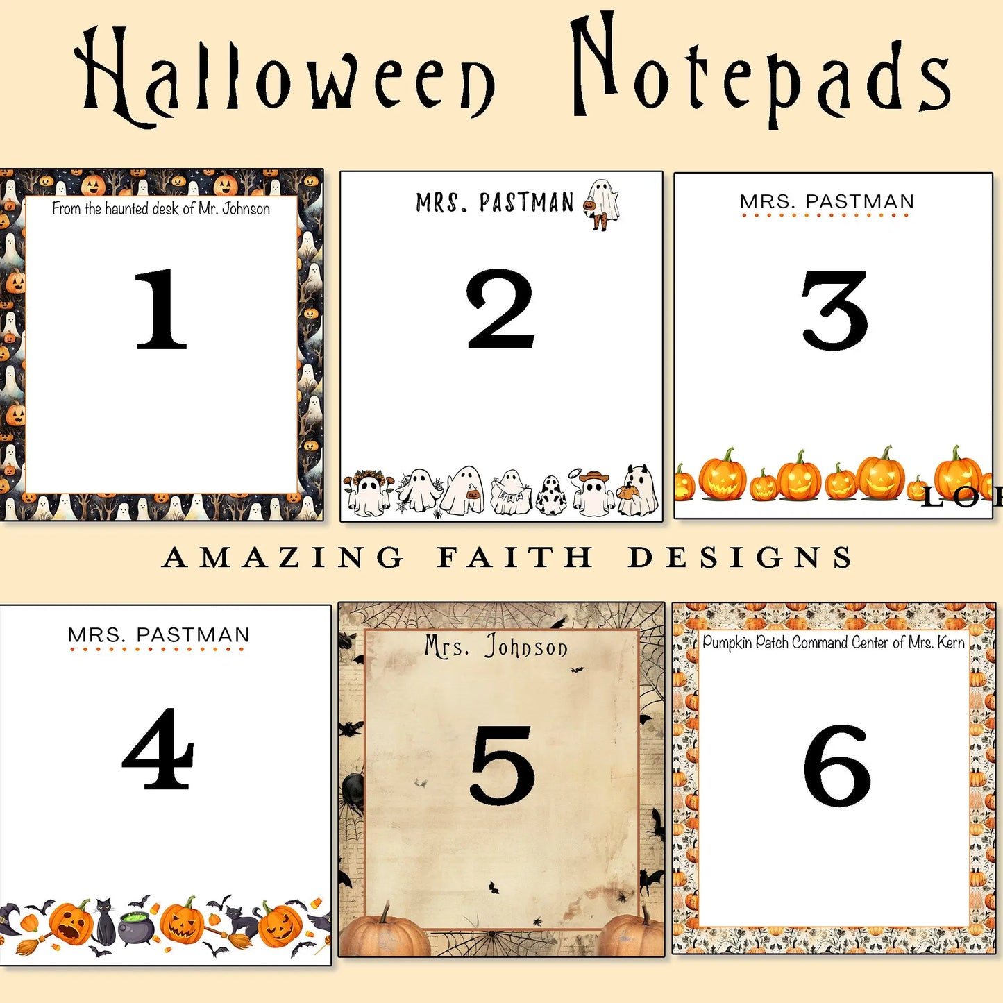Teacher Halloween Notepad - Retro Ghosts - Amazing Faith Designs