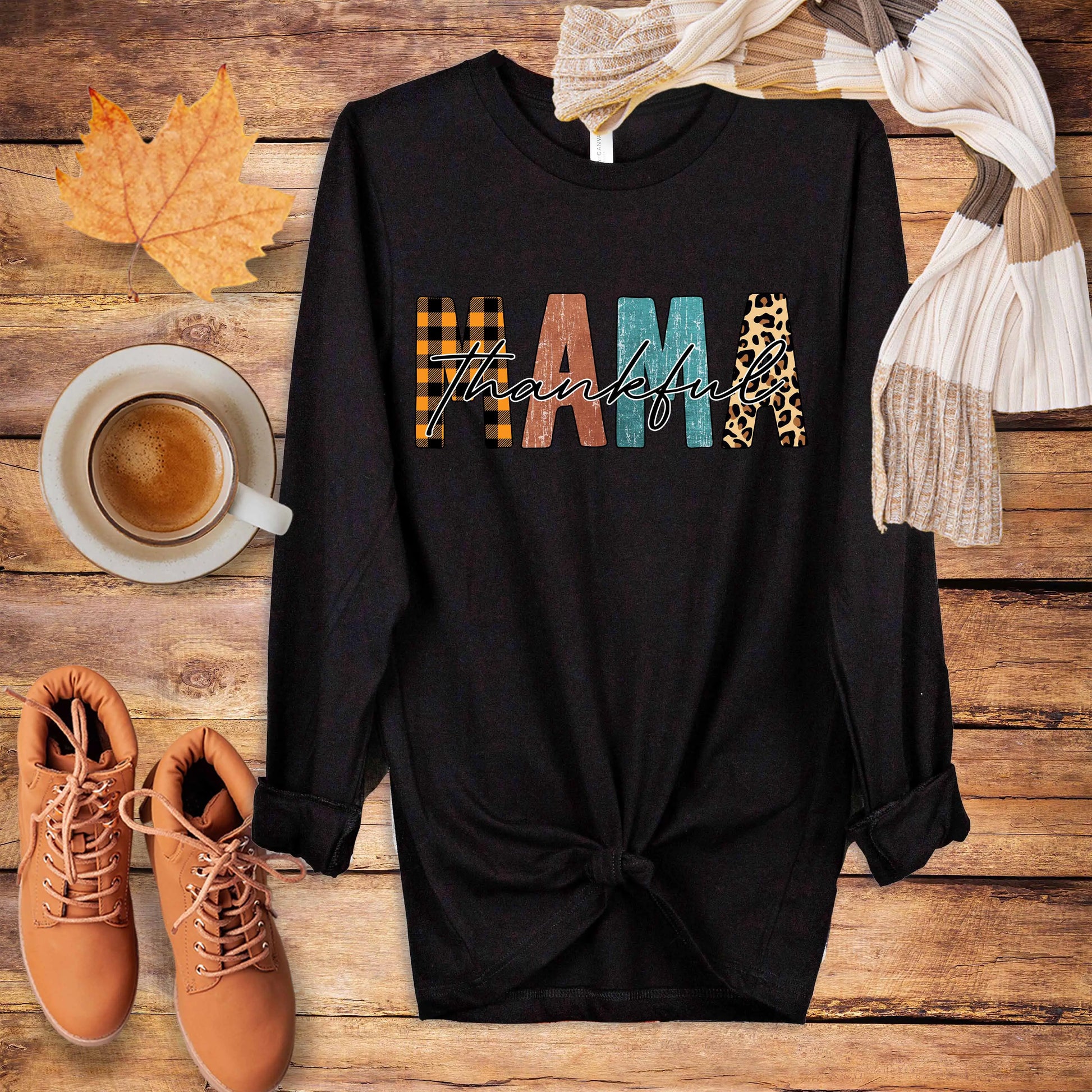 Thankful Mama Long Sleeve Tshirt, Fall shirt, Thanksgiving shirt, Autumn Shirt, Christian Faith Tee Printify