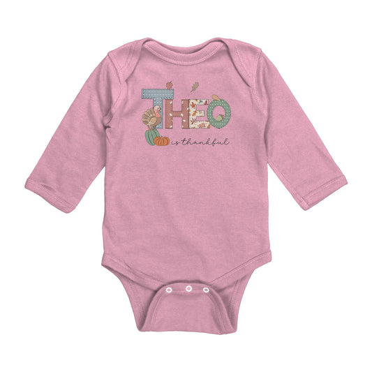 Thanksgiving Doodle Name Long Sleeve Onesie teelaunch