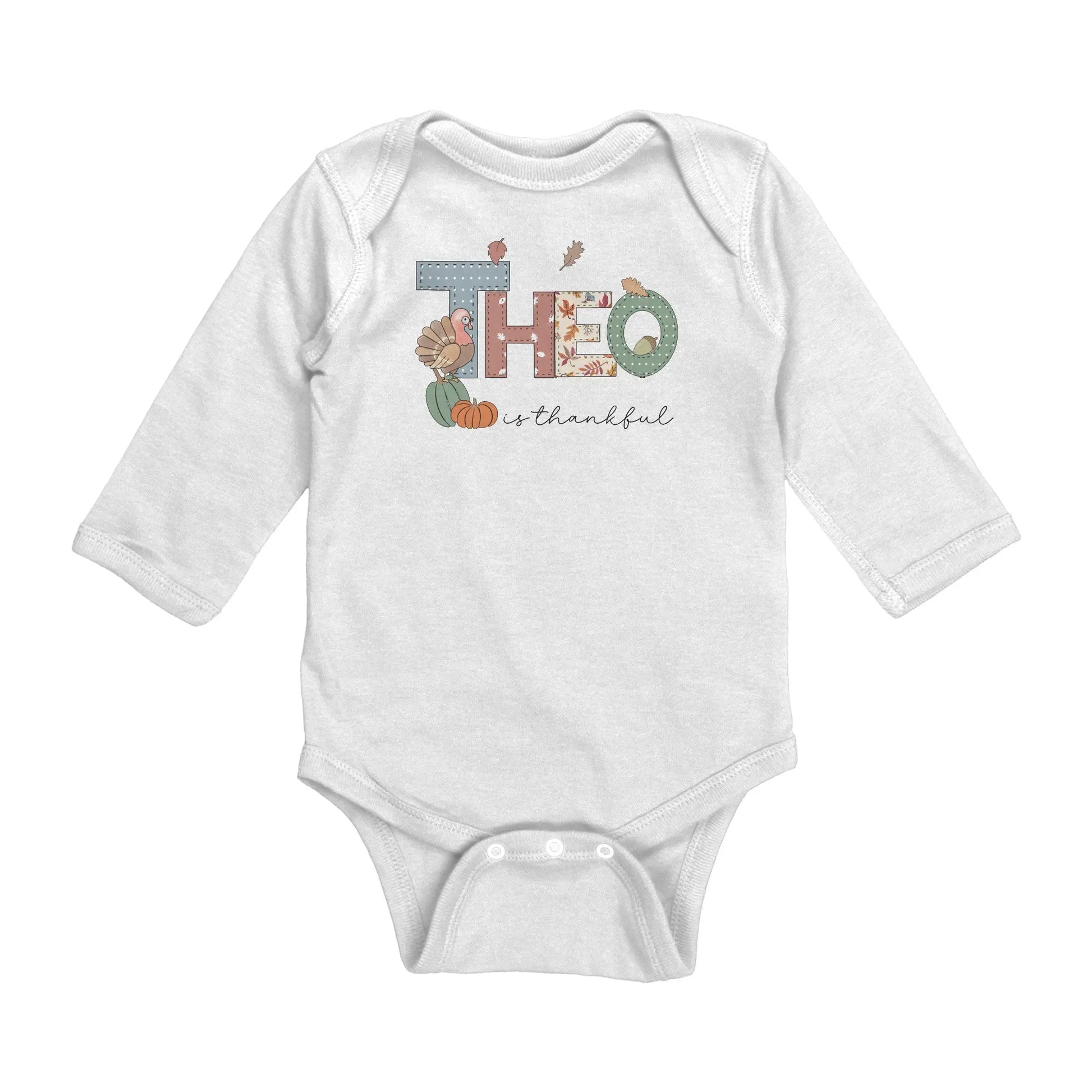 Thanksgiving Doodle Name Long Sleeve Onesie teelaunch