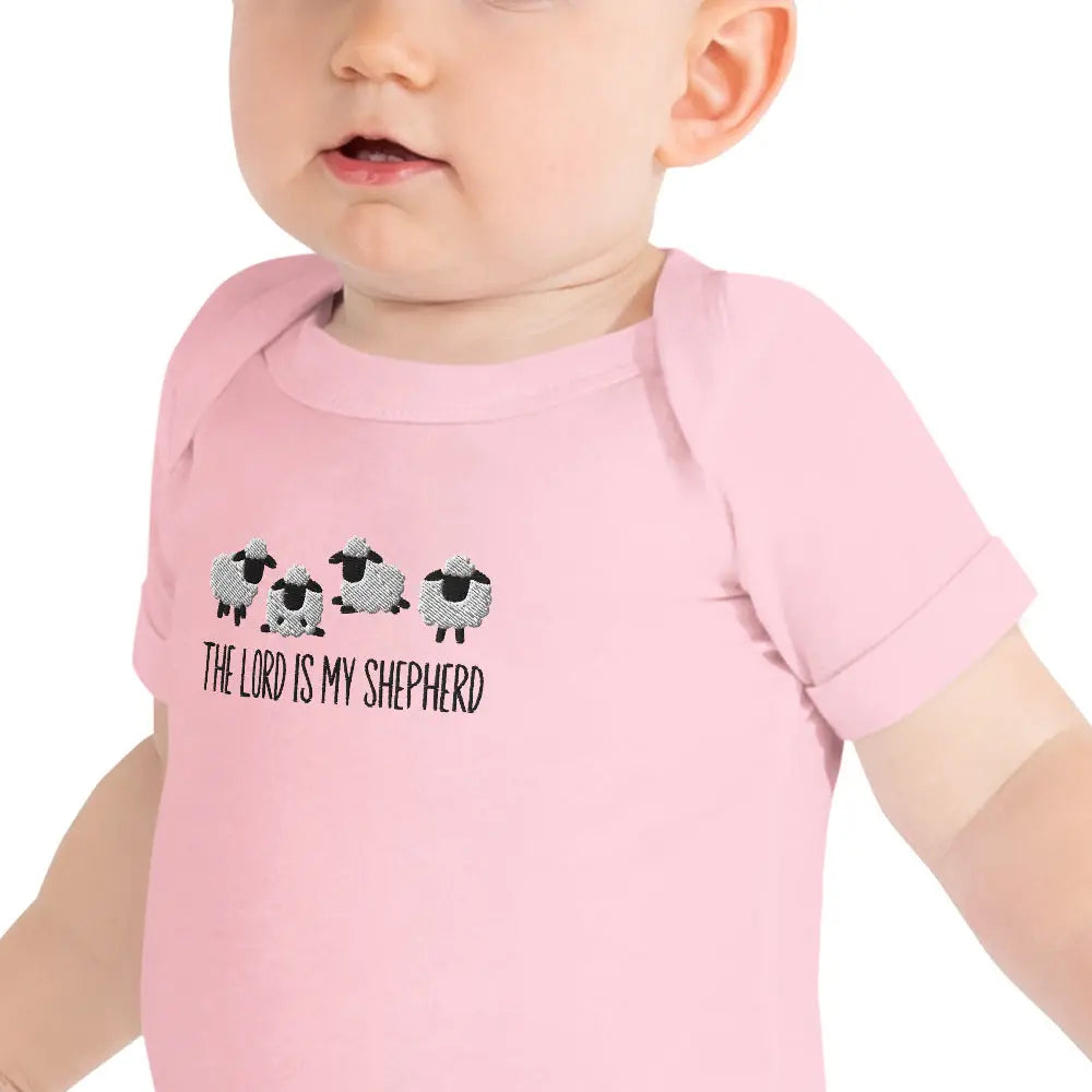 The Lord is My Shepherd Embroidered Sheep Baby Onesie Amazing Faith Designs