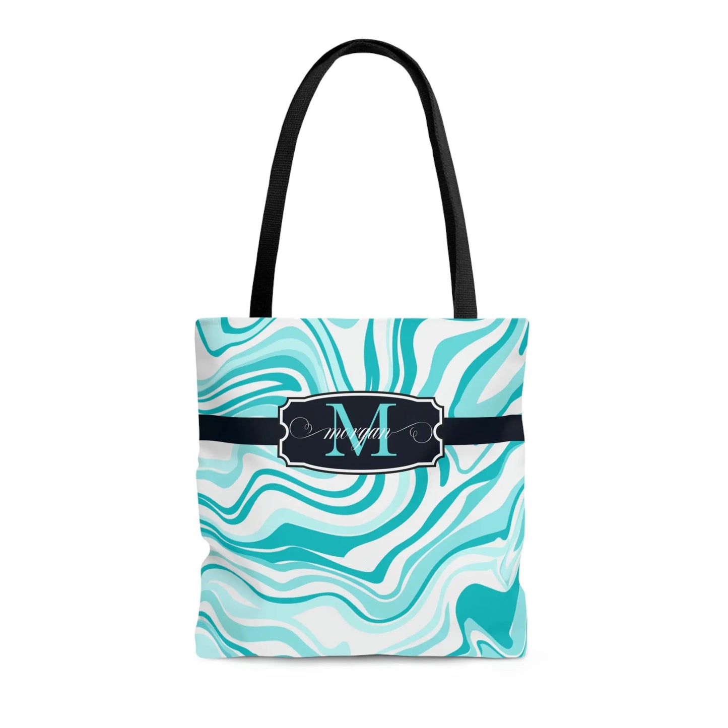 Tiffany Blue Monogram Name Tote Bag, Personalized Tote Bags, Bridesmaid Tote, Beach Tote, Bridesmaid Gift, Bridal Party Gifts, Wedding Welcome Bag Printify