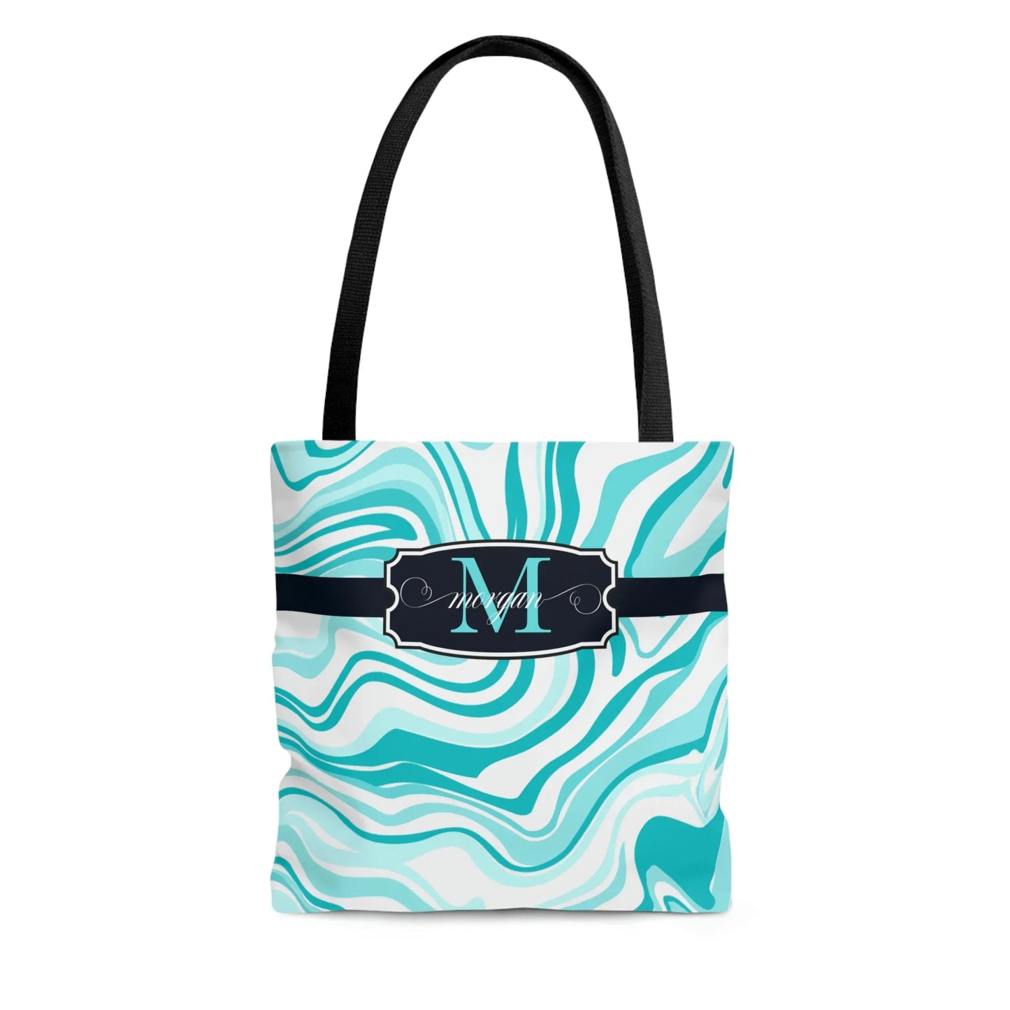 Tiffany Blue Monogram Name Tote Bag, Personalized Tote Bags, Bridesmaid Tote, Beach Tote, Bridesmaid Gift, Bridal Party Gifts, Wedding Welcome Bag Printify