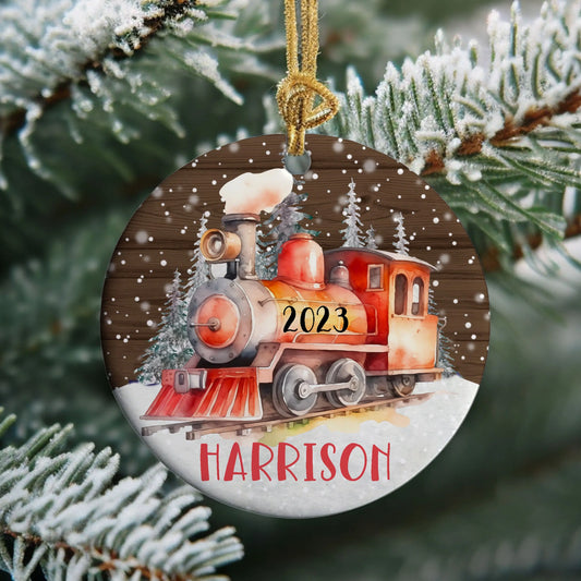 Train Personalized Christmas Ornament Printify