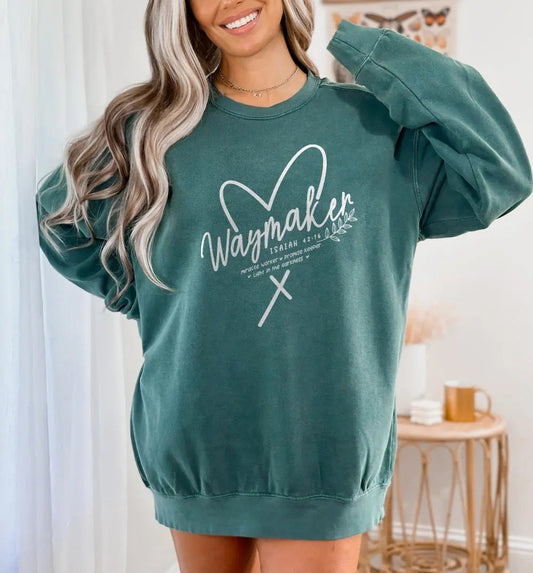 Waymaker Garment Dyed Sweatshirt | Small, Blue Spruce Amazing Faith Designs