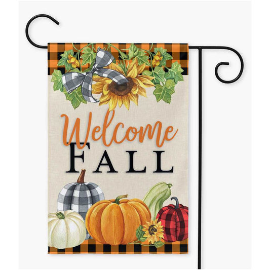 Welcome Fall Garden Flag - Plaid Pumpkins - Amazing Faith Designs
