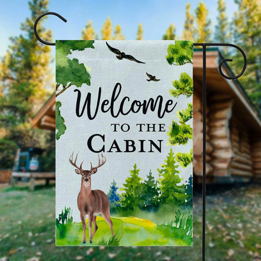 Welcome to the Cabin Garden Flag - Deer Amazing Faith Designs