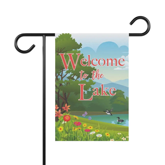 Welcome to the Lake Garden Flag - Loons and Flowers - Amazing Faith Designs