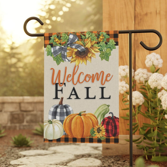 Welcome Fall Garden Flag - Plaid Pumpkins - Amazing Faith Designs