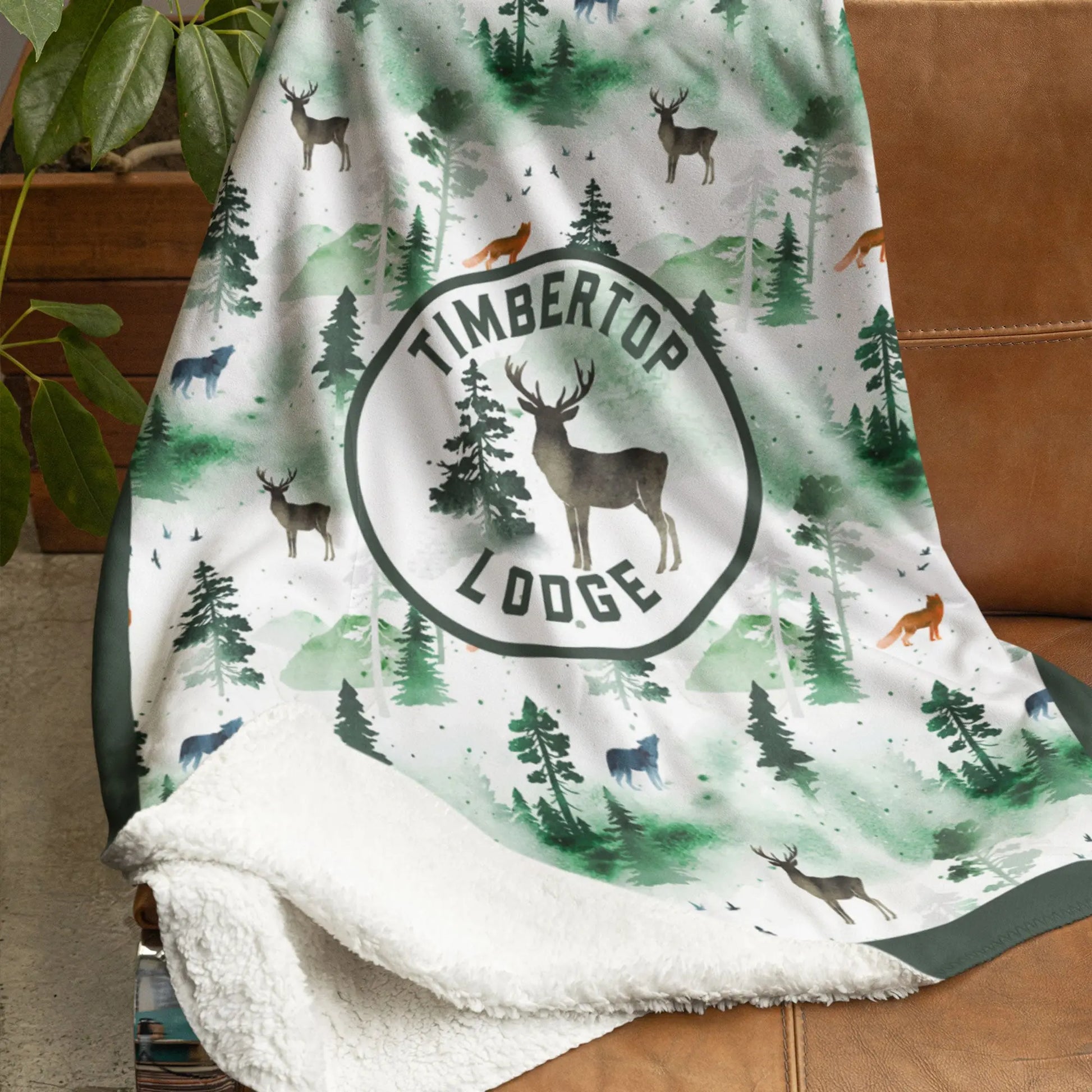 Winter Lodge Personalized Sherpa Fleece Blanket Printify