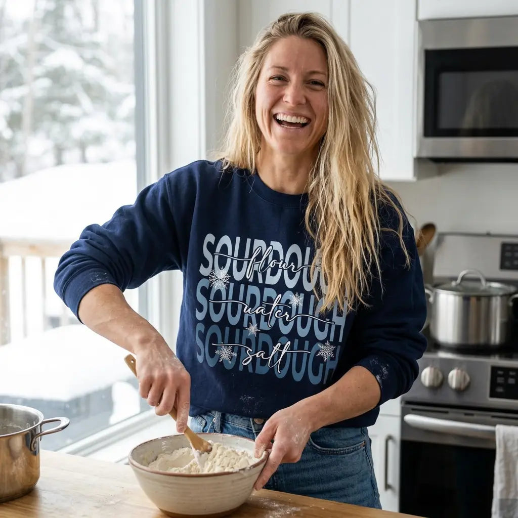 Winter Sourdough Sweatshirt – Flour Water Salt Navy Crewneck Printify