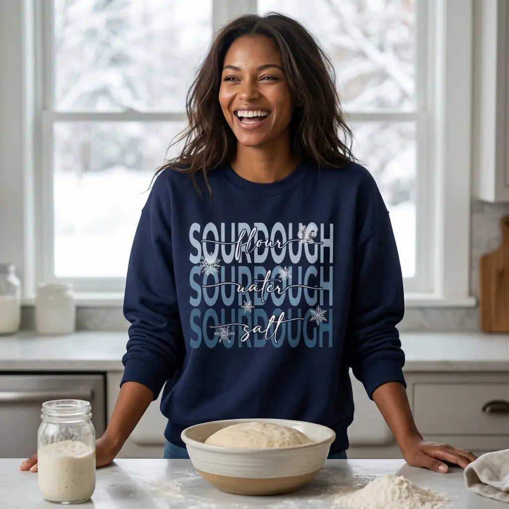 Winter Sourdough Sweatshirt – Flour Water Salt Navy Crewneck Printify
