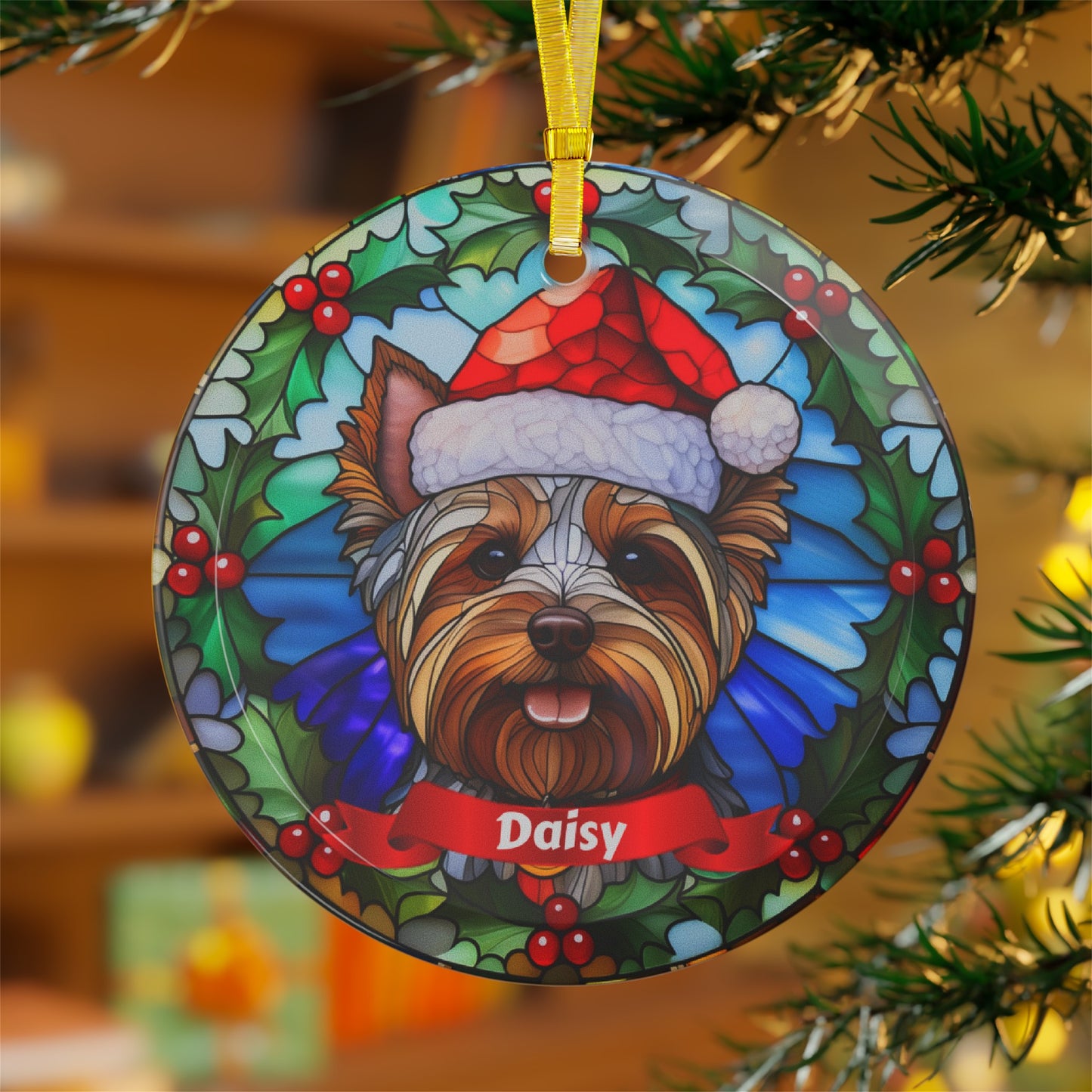 Personalized Dog Beveled Glass Christmas Ornament - Amazing Faith Designs