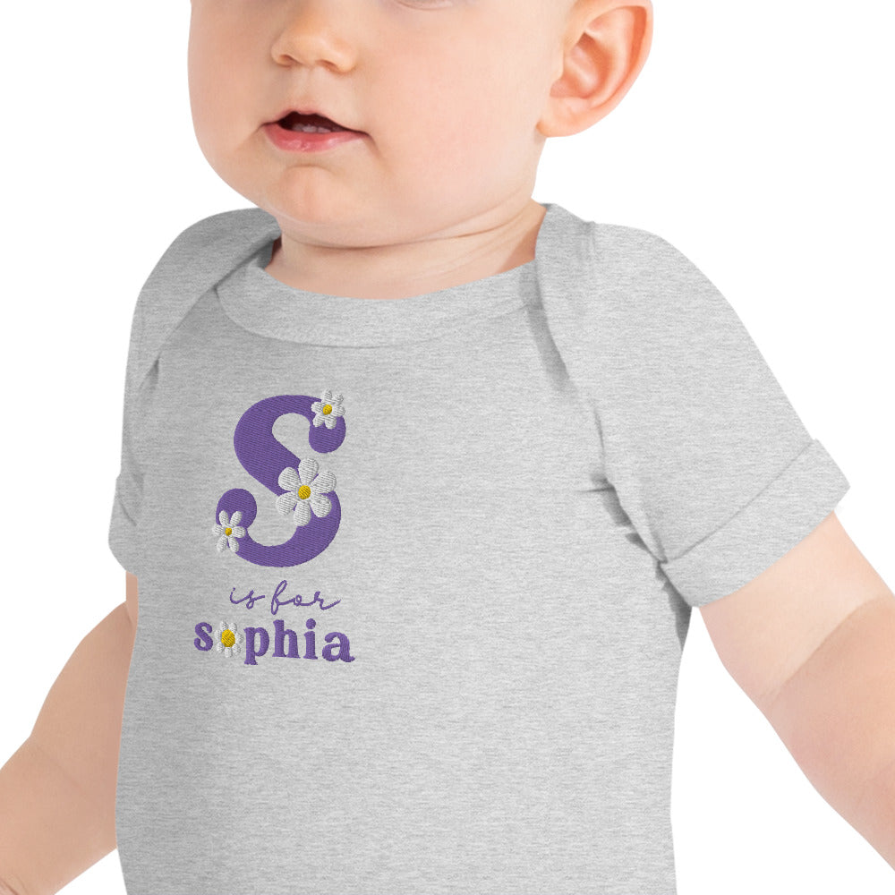 Baby Name and Initial Embroidered Onesie - Amazing Faith Designs